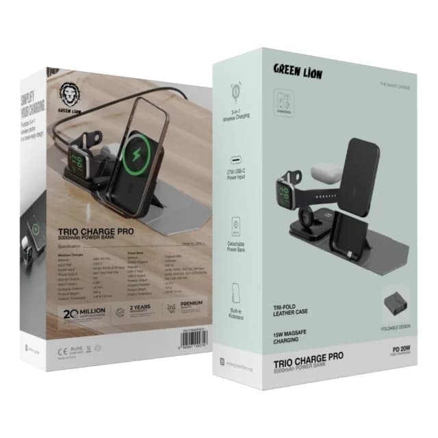 green-lion-trio-charge-pro-5000mah-powerbank استند شارژ و پاوربانک ۳ کاره ۵۰۰۰ میلی آمپر گرین لاین مدل Trio Charge Pro