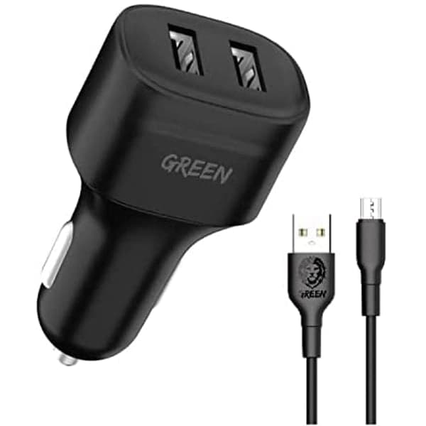 شارژر فندکی ۱۲ وات گرین لاین با کابل میکرو USB | کابل PVC یکپارچه ۱.۲ متر