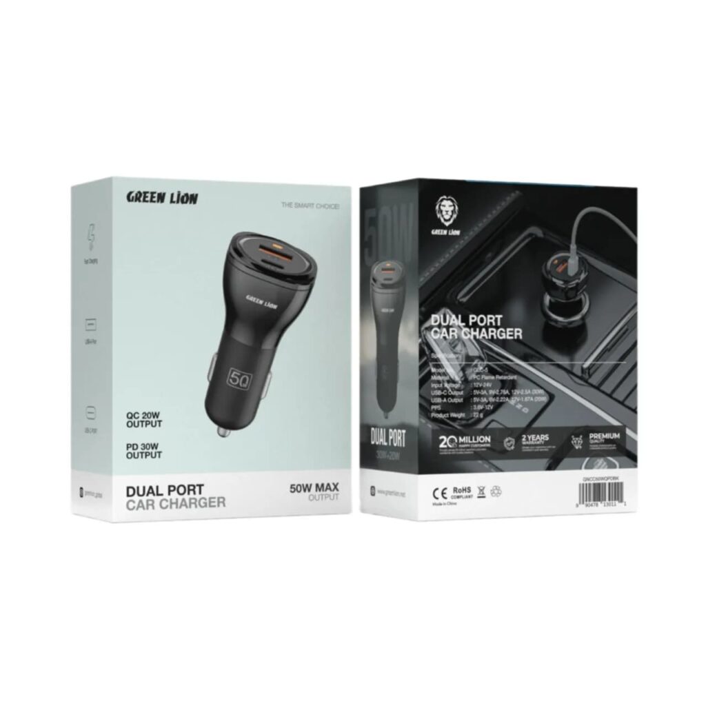 شارژر فندکی گرین لاین مدل Dual Port با توان ۵۰ وات