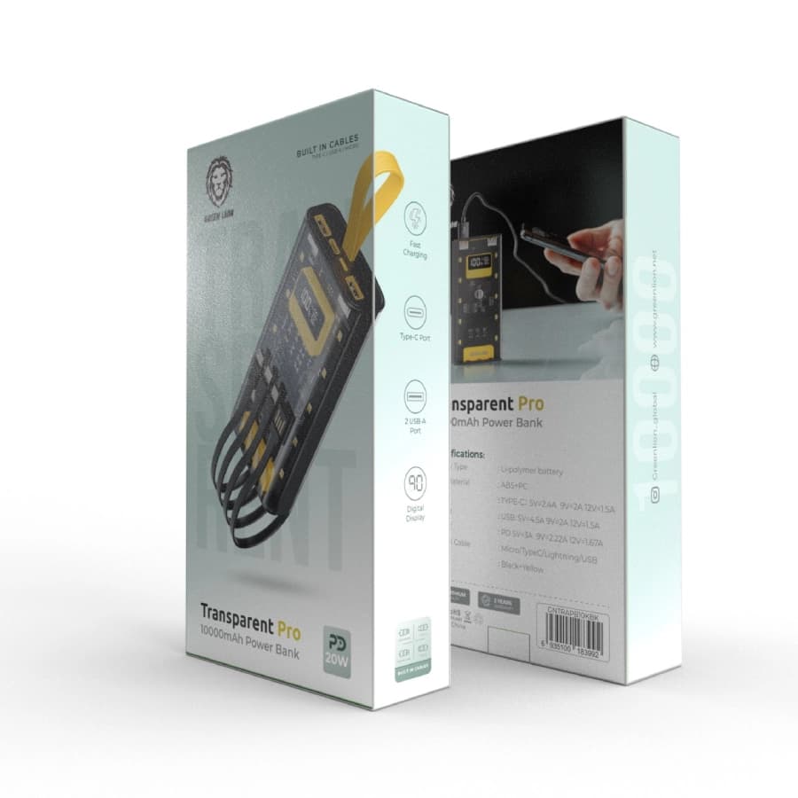 پاوربانک ۱۰۰۰۰ میلی آمپر گرین لاین Transparent Pro