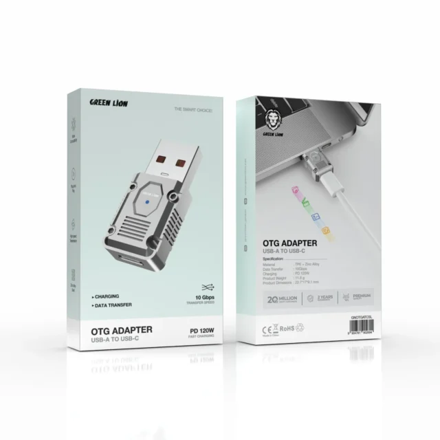 مبدل OTG تایپ USB-A به USB-C گرین لاین 120 وات