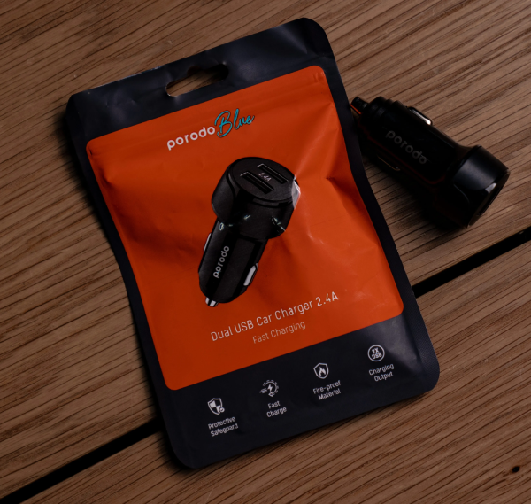 شارژر فندکی دو پورت پرودو مدل Porodo Blue Dual USB | ۱۲ وات ۲.۴ آمپر